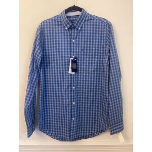Mens Izod Blue & White Plaid Long Sleeve Button-Down Shirt mens small